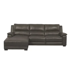 Genuine Leather Power Reclining Sectional with Chaise and Fold-Down Backrest