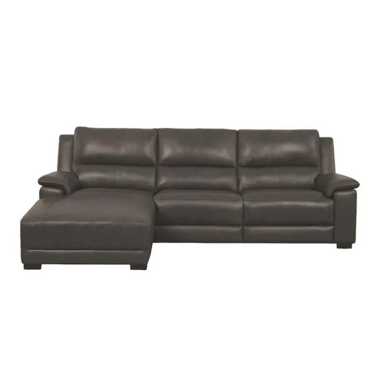 Genuine Leather Power Reclining Sectional with Chaise and Fold-Down Backrest