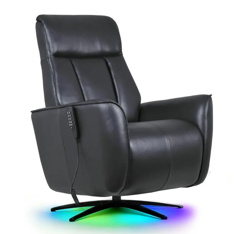 Genuine Leather Power Recliner and Swivel Chair with 4 Motors, Massage, Built-In Speakers, and LED Lighting