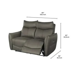 Genuine Leather Power Reclining Loveseat with 3 Motors - Headrest, Footrest & Lumbar Support
