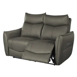 Genuine Leather Power Reclining Loveseat with 3 Motors - Headrest, Footrest & Lumbar Support