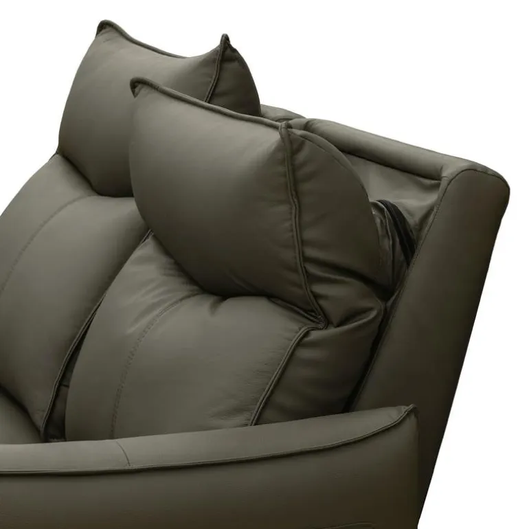 Genuine Leather Power Reclining Loveseat with 3 Motors - Headrest, Footrest & Lumbar Support