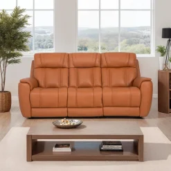 Genuine Leather Power Reclining Modular Sofa with Adjustable Headrests and a Fold-Down Seat - 3 pcs