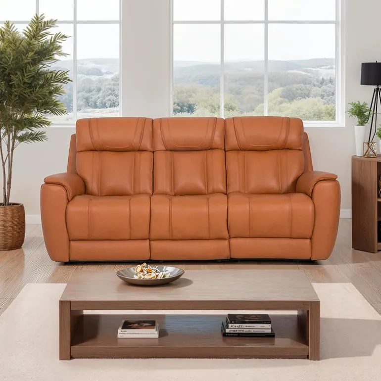 Genuine Leather Power Reclining Modular Sofa with Adjustable Headrests and a Fold-Down Seat - 3 pcs