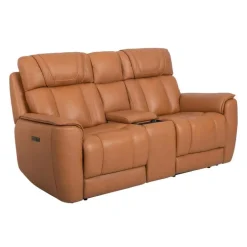 Genuine Leather Power Reclining Modular Loveseat with Adjustable Headrests, Console and Retractable Cup Holders - 3 pcs