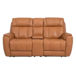 Genuine Leather Power Reclining Modular Loveseat with Adjustable Headrests, Console and Retractable Cup Holders - 3 pcs