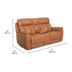 Genuine Leather Power Reclining Modular Loveseat with Adjustable Headrests, Console and Retractable Cup Holders - 3 pcs