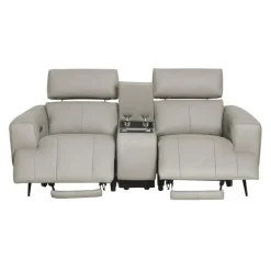 Genuine Leather Power Reclining Loveseat with Console