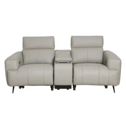 Genuine Leather Power Reclining Loveseat with Console