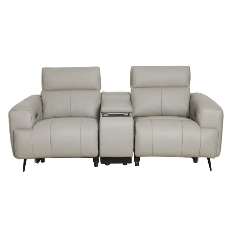 Genuine Leather Power Reclining Loveseat with Console