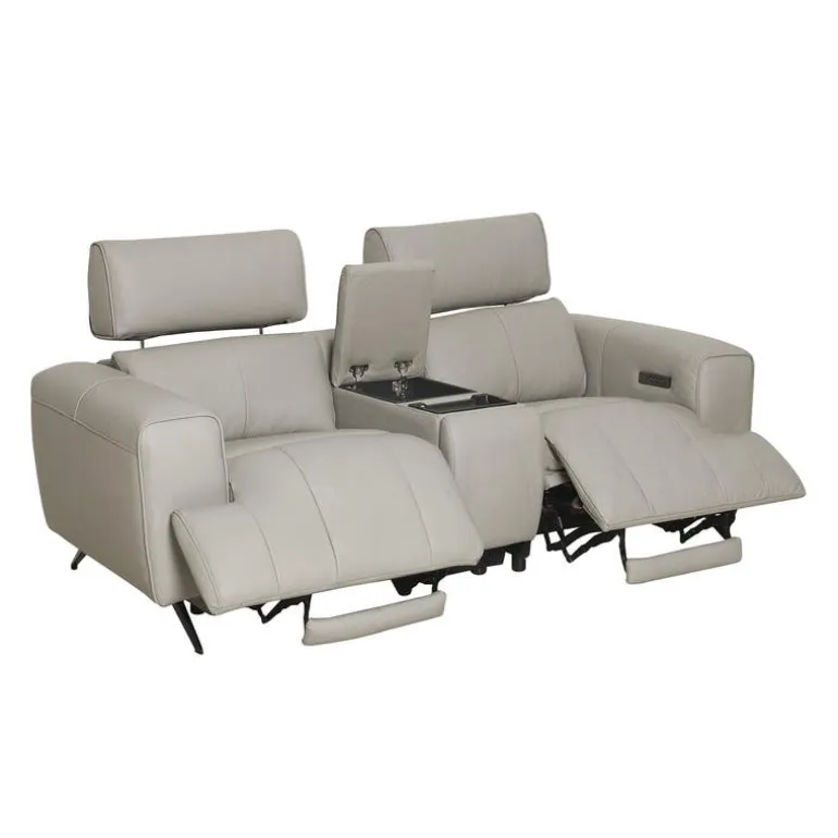 Genuine Leather Power Reclining Loveseat with Console