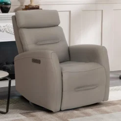Genuine Leather Power Recliner - Grey