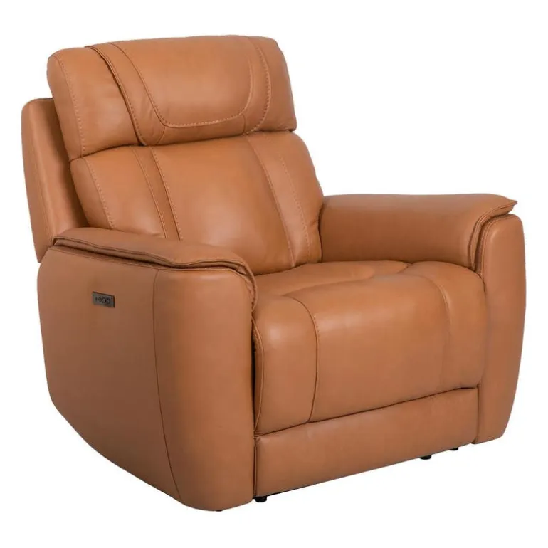 Genuine Leather Power Recliner with Adjustable Headrest