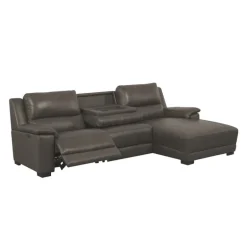 Genuine Leather Power Reclining Sectional with Chaise and Fold-Down Backrest