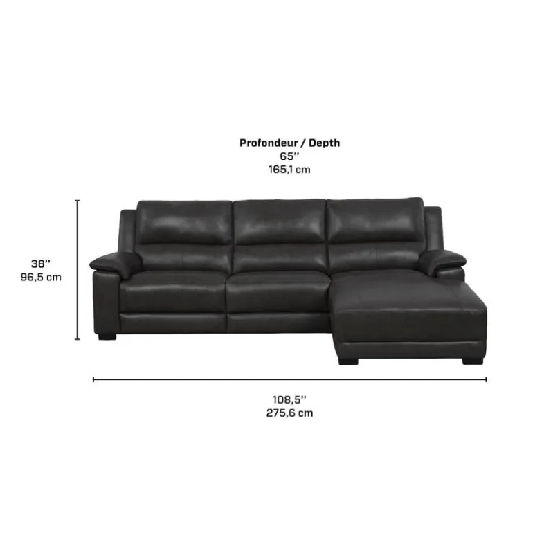 Genuine Leather Power Reclining Sectional with Chaise and Fold-Down Backrest