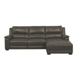 Genuine Leather Power Reclining Sectional with Chaise and Fold-Down Backrest