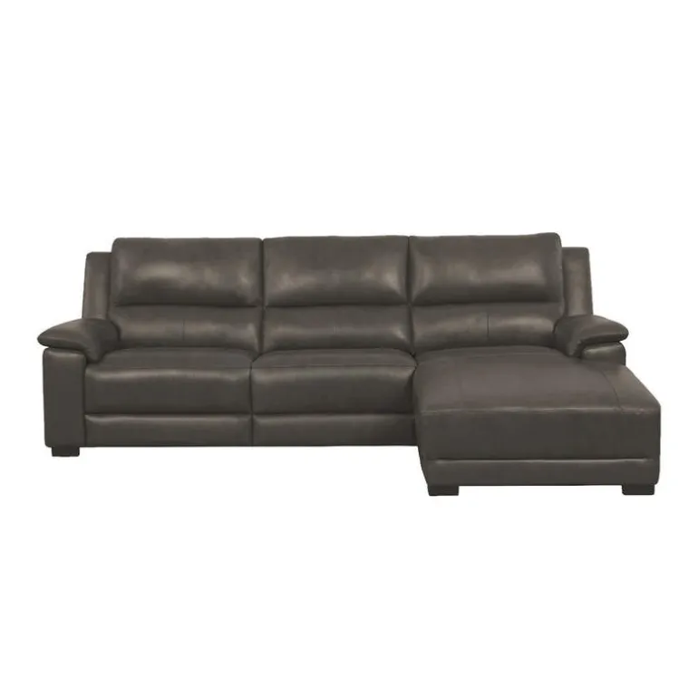 Genuine Leather Power Reclining Sectional with Chaise and Fold-Down Backrest