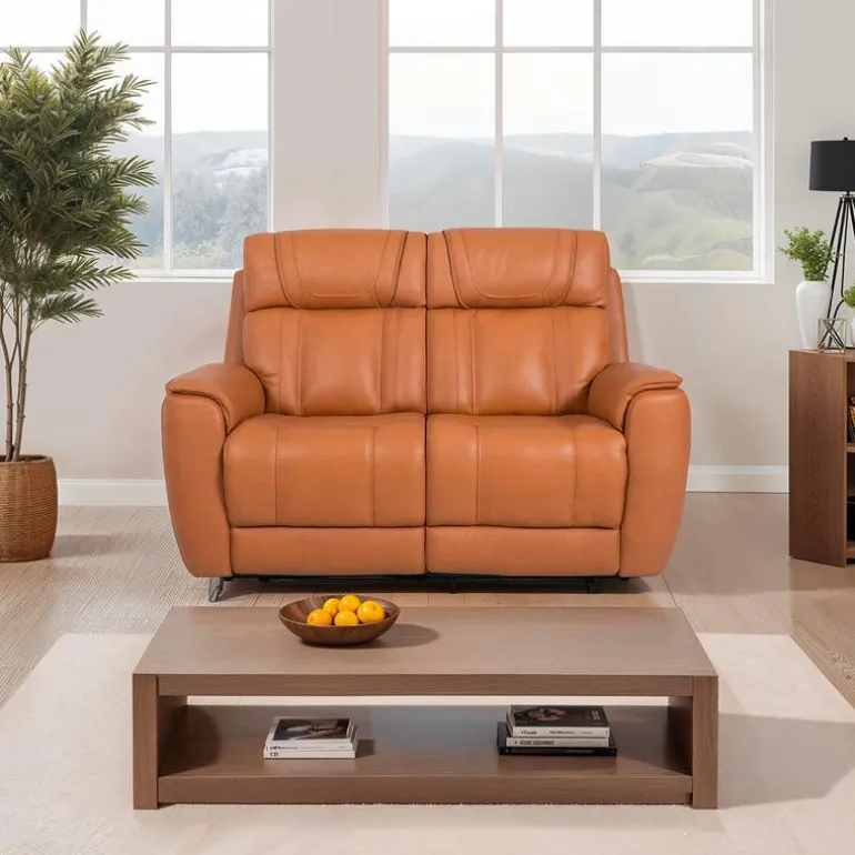 Genuine Leather Power Reclining Modular Loveseat with Adjustable Headrests - 2 pcs
