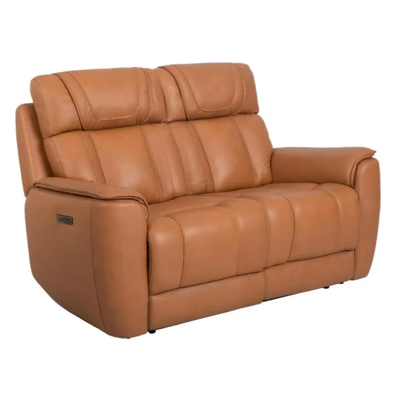 Genuine Leather Power Reclining Modular Loveseat with Adjustable Headrests - 2 pcs