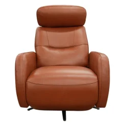 Genuine Leather Power Swivel Recliner with Adjustable Headrest – Tan