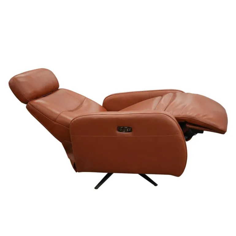 Genuine Leather Power Swivel Recliner with Adjustable Headrest – Tan