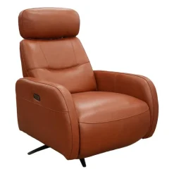 Genuine Leather Power Swivel Recliner with Adjustable Headrest – Tan