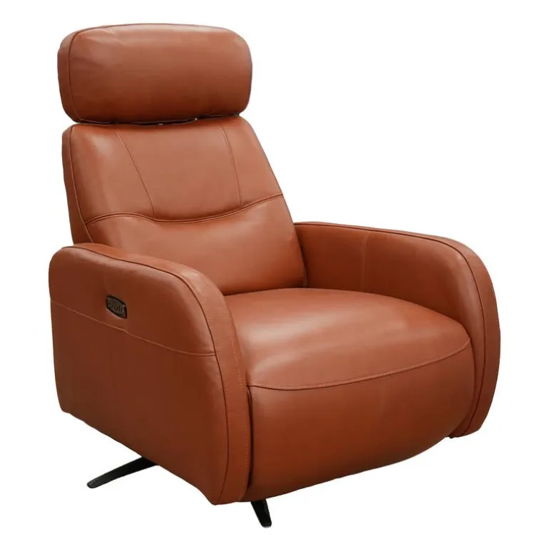 Genuine Leather Power Swivel Recliner with Adjustable Headrest – Tan