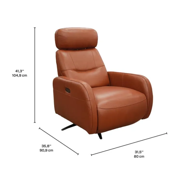 Genuine Leather Power Swivel Recliner with Adjustable Headrest – Tan