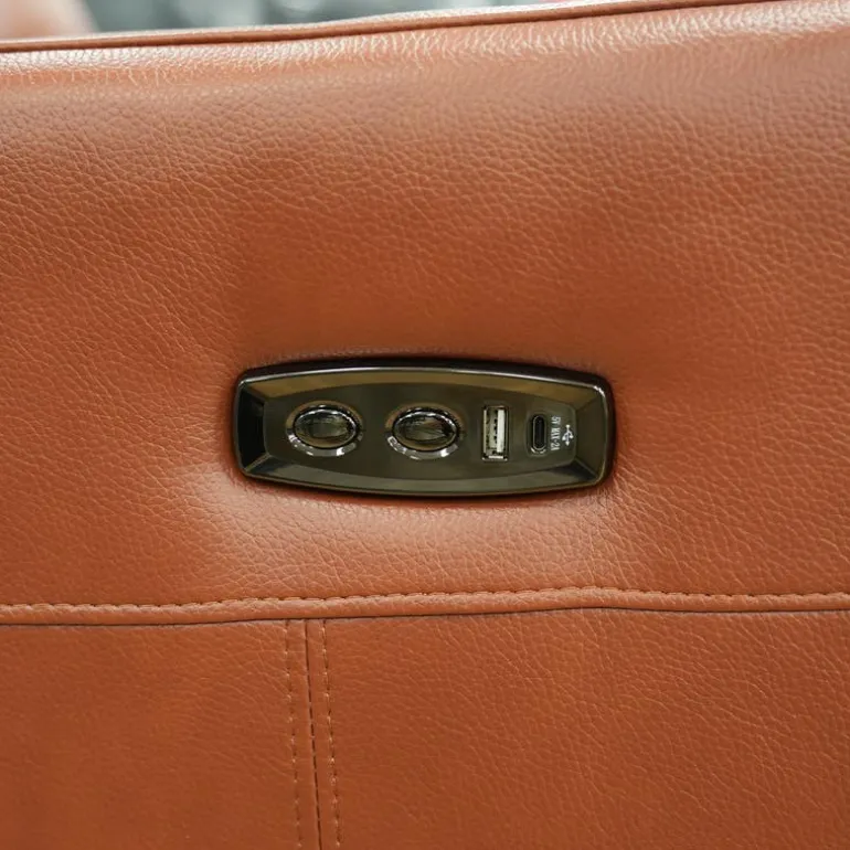 Genuine Leather Power Swivel Recliner with Adjustable Headrest – Tan