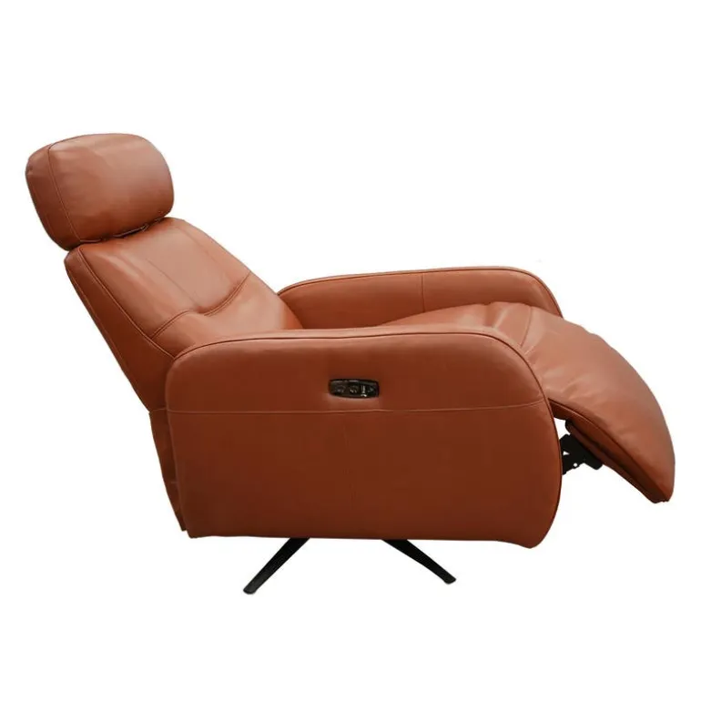 Genuine Leather Power Swivel Recliner with Adjustable Headrest – Tan