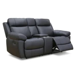 Genuine Leather Reclining Loveseat with Console