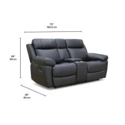Genuine Leather Reclining Loveseat with Console