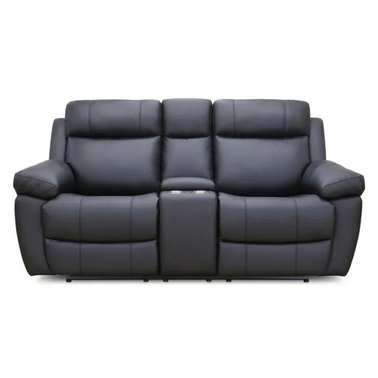 Genuine Leather Reclining Loveseat with Console