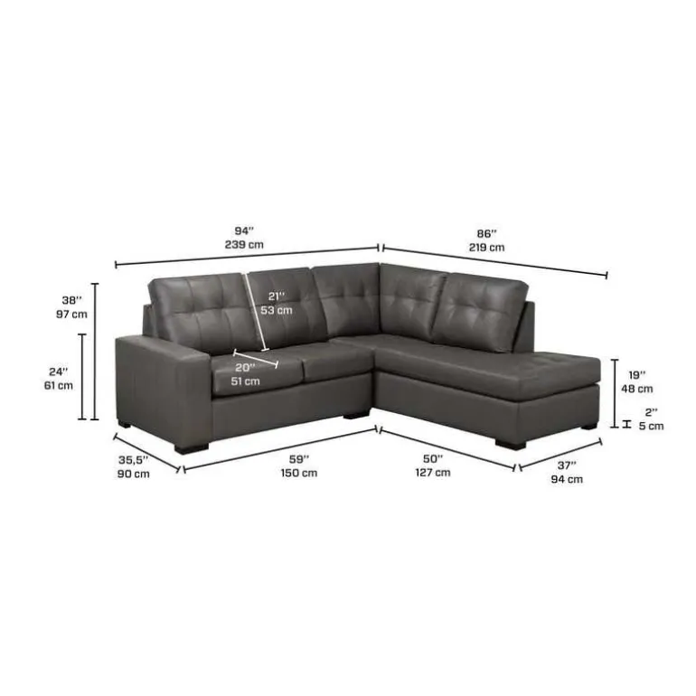 Genuine Leather Sectional - Right-Side Chaise