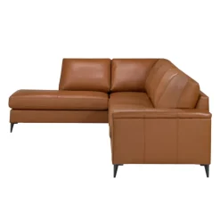 Genuine Leather Sectional with Left-Side Chaise - Cognac