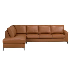 Genuine Leather Sectional with Left-Side Chaise - Cognac