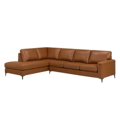 Genuine Leather Sectional with Left-Side Chaise - Cognac
