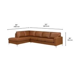 Genuine Leather Sectional with Left-Side Chaise - Cognac