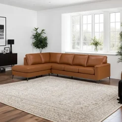 Genuine Leather Sectional with Left-Side Chaise - Cognac