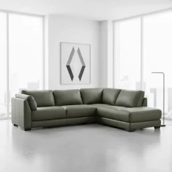 Genuine Leather Sectional with Right-Side Extra Seat