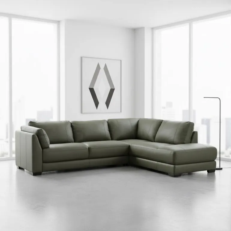 Genuine Leather Sectional with Right-Side Extra Seat