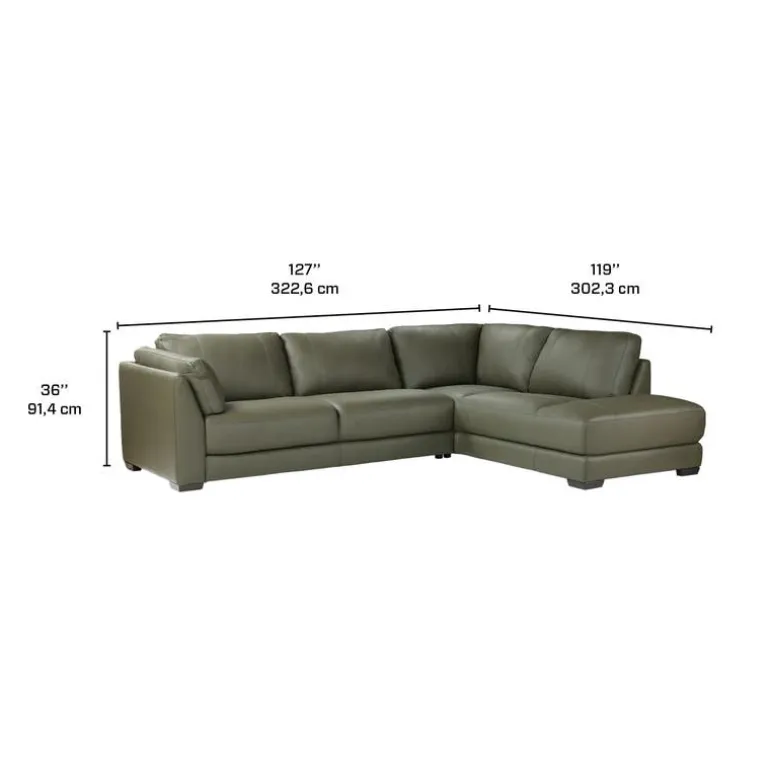 Genuine Leather Sectional with Right-Side Extra Seat