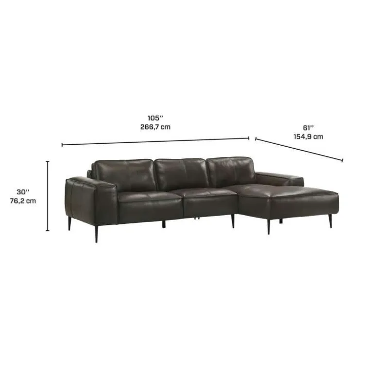 Genuine Leather Sectional with Right-Side Chaise