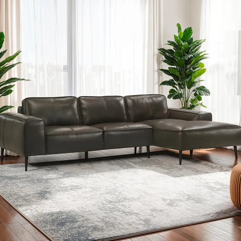Genuine Leather Sectional with Right-Side Chaise