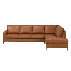 Genuine Leather Sectional with Right-Side Chaise - Cognac