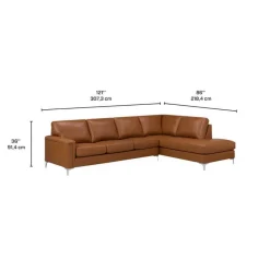 Genuine Leather Sectional with Right-Side Chaise - Cognac