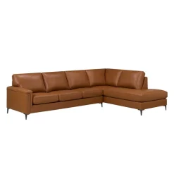 Genuine Leather Sectional with Right-Side Chaise - Cognac
