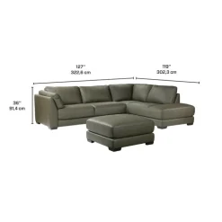Genuine Leather Sectional with Right-Side Extra Seat and Matching Ottoman