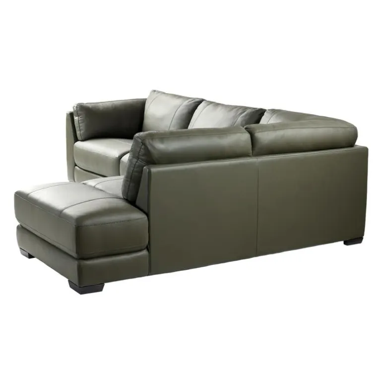 Genuine Leather Sectional with Right-Side Extra Seat and Matching Ottoman