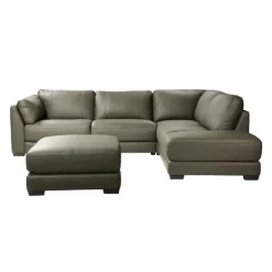 Genuine Leather Sectional with Right-Side Extra Seat and Matching Ottoman